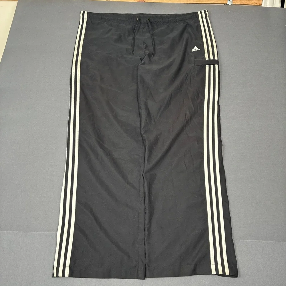 VTG Y2K Adidas Black 3 Stripe Drawstring Track Pants Men's Size XL (42x31)